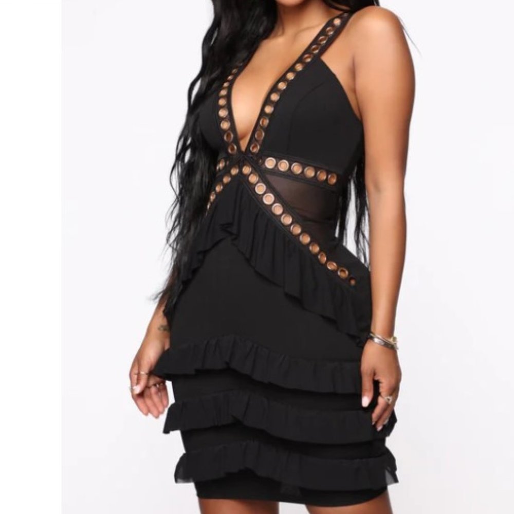 More Meaning Grommet Mini Dress - Black